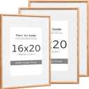 16x20 Oak Wood Picture Frame with Mat for 11x14, Solid Wood Frame with Tempered Glass - Wall Mount - Modern Design for Home & Office Decoration (Set of 3)