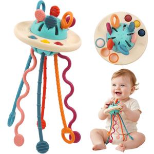 Baby Toy for 12M+, Montessori Sensory Toy Play Set for Toddlers, UFO Pull String Toy in Stollers Educational Toy for Development Fine Motor Skills Gift for Boys & Girls