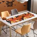 Halloween Table Runner Embroidered Spooky Orange Black Cat 54 Inches Long Ghost Spider Web Pumpkin Coffee Dining Table Runner for Party Holiday