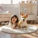 Ophanie Round Rug 4Ft Ivory Circle Area Rugs, Fluffy Fuzzy Small Bedroom Carpet 4 foot, Plush Shag Floor Cream Living Room Christmas Circular Aesthetic Decor for Kids Teen Boys Baby, Nursery, Classroom