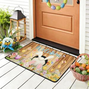 Happy Easter Door Mat,Non-Slip Easter Front Door Mat Funny Bunny Eggs Welcome Doormat