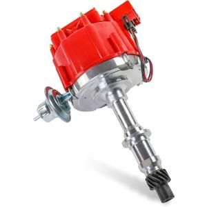 HEI Distributor w/Cap & Rotor Replacement For Pontiac 301ci 326ci 350ci 389ci 400ci 421ci 428ci 455ci V8 65K Coil Small Block Big Block Replace JM6504R PE326 1040011 One Wire Installation Red Cap