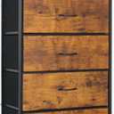 Mifuro Tall Dresser for Bedroom, Vertical Storage Organizer Tower with 6 Drawers, Chest of Drawers with Fabric Bins, Steel Frame, Wood Top for Bedroom, Closet, Entryway- Rustic Brown