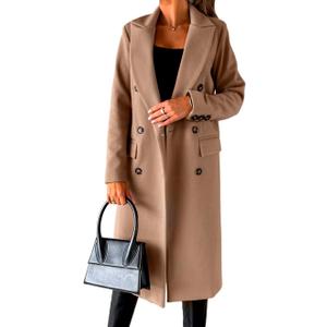 IDEALSANXUN Womens Long Wool Coat Double Breasted Trench Coat Fall Winter Clothes (Small, Khaki)