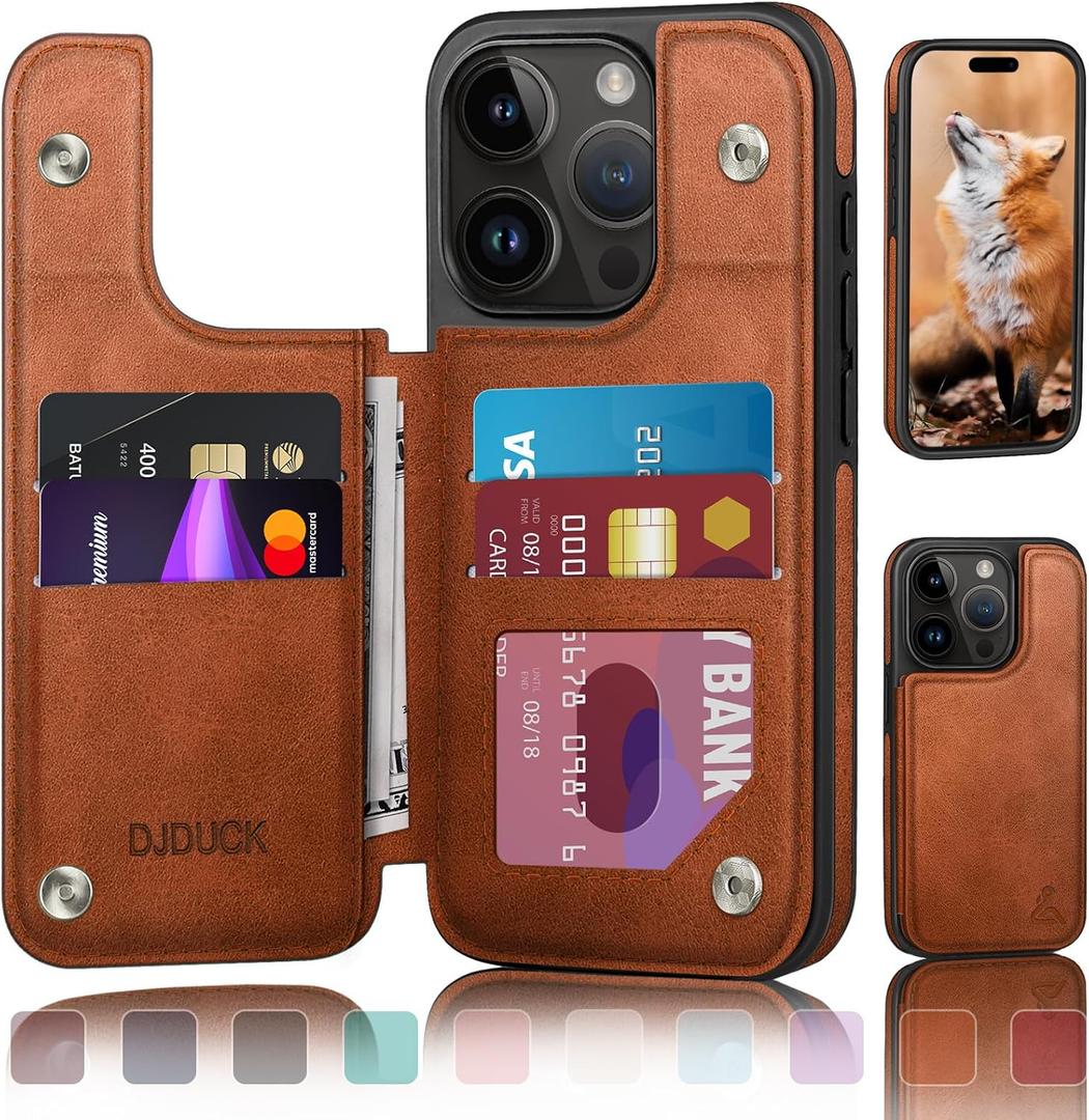 DJDUCK Designed for iPhone 16 Pro Max Case Wallet with Card Holder, [Magnetic Clasp Cover] [RFID Blocking Leather Protection] Shockproof Women Men Cases 6.9 Inch for Apple 16 Pro Max Light Brown