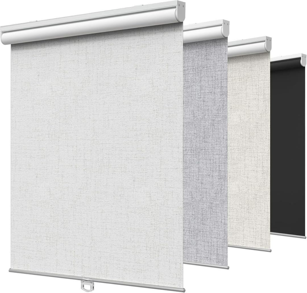 GENIMO 100% Blackout Roller Window Shades, Window Blinds Cordless with Thermal Insulated, UV Protection Fabric, Mini French Door Blinds for Home, Bedroom, Office, Linen White, 20" W X 72" H