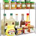 YQh Double - Layer Spice Rack Organizer, Stainless Steel Kitchen Countertop Storage Shelf, Upright Condiment Holder (Suitable for Bottles, Jars, Canned Goods)