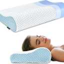 Neck Pillow Contour Memory Foam Pillows for Pain Relief Bed Pillow for Sleeping, Ergonomic Pillow for Neck and Shoulder Pain, Orthopedic Cervical Pillow for Side Back Stomach Sleeper(White&Blue)