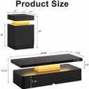 3 Piece Living Room Table Set, Includes 40" LED Coffee Table and 2 LED End Tables with Storage, Modern High Gloss Coffee Table Set for Living Room, Black, 40"+15"