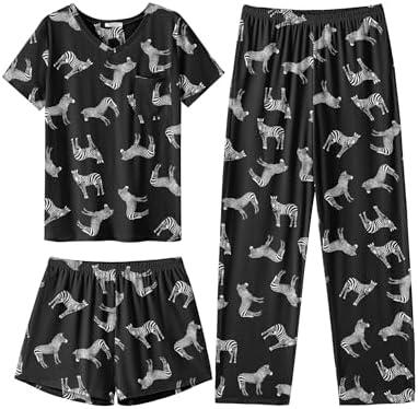 Ekouaer Women's 2 Piece Pajama Set Short Sleeve Sleepwear Pj Set Shorts and Pants Pjs with Pockets XL Ekouaer Women's 2 Piece Pajama Set Short Sleeve Sleepwear Pj Set Shorts and Pants Pjs with Pockets XL
