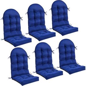 Geelin 6 Pcs Outdoor Patio Chair Cushion Thick High Back Adirondack Chair Cushion Tufted Weather & Fade Resistant Anti-Slip Outside Rocking Chairs Pads with Ties, 44 x 19 x 4 Inch (Dark Blue)