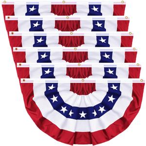 6 Pack 250th Anniversary 3 X 6 FT American Bunting Flag, 4th of July Decorations USA Pleated Fan Flag Memorial Day Outdoor Patriotic Half Fan Flags Banner Fourth of July Independence Day Outside Decor
