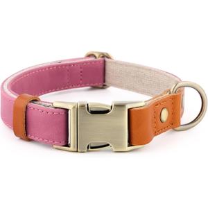 Plutus Pet Genuine Leather & Hemp Dog Collar  Adjustable Heavy Duty Pet Collar with Quick Release Metal Buckle, Soft & Stylish for Puppy and Small, Medium, Large Dogs (Pink, L)