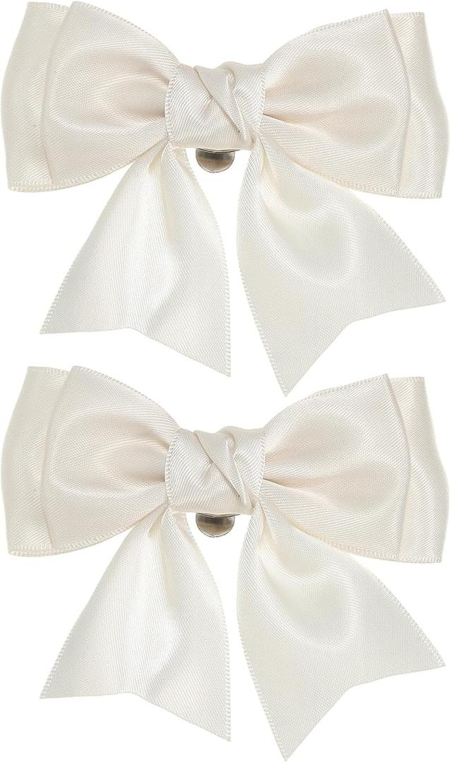 PATIKIL Women Bow Shoe Clips, 2 Pcs Satin Elegant Detachable Bowknot Shoe Clips, Cute Embellishment Shoe Buckle for Decoration Wedding Party Beige