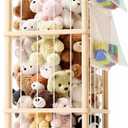 Stuffed Animal Storage Zoo Tower, Wooden Toy Organizer with Wheels, 56inch Large Cute Stuffy Holder & Plushie Storage Bag, Premium Wooden Material For Toddler Rooms, Playrooms & Bedrooms