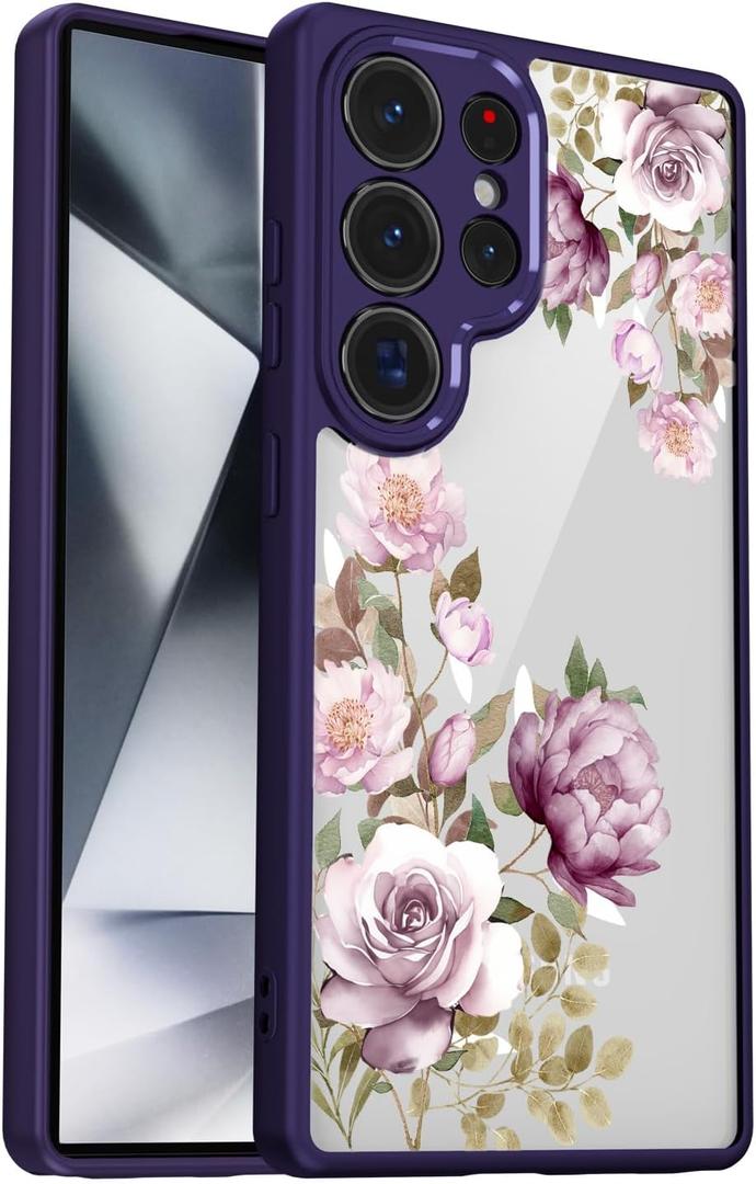for Samsung Galaxy S25 Ultra Case [Buffertech 6.9ft Military-Grade Drop Protection] [Anti Peel Off Tech] Clear TPU Bumper 5G Phone Case Cover Design (Cherry Blossoms)