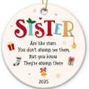 Sister Ornaments 2025 for Christmas Tree Decorations - Xmas Gifts for Sister Bestie Far Away, Soul Sisters Gifts for Women Friends, Double Sided Ceramic Ornament, Cute Sisters are Like Stars Presents, Pack Of 4