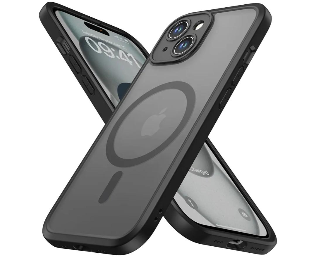 ImpactStrong Magnetic Guard Designed for iPhone 15 Case [Camera Protection] [Military Grade Drop Tested] [Compatible with MagSafe] Slim Translucent Matte Phone Case (6.1") - Black