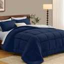 FUANNA Queen Comforter Set 7 Pieces, Reversible Bed in a Bag with All Season Soft Comforter, Bedding Sets Includes Comforter, Flat Sheet, Fitted Sheet, Pillowcases & Shams, Navy Blue & Light Grey (Queen(88"x 88"))