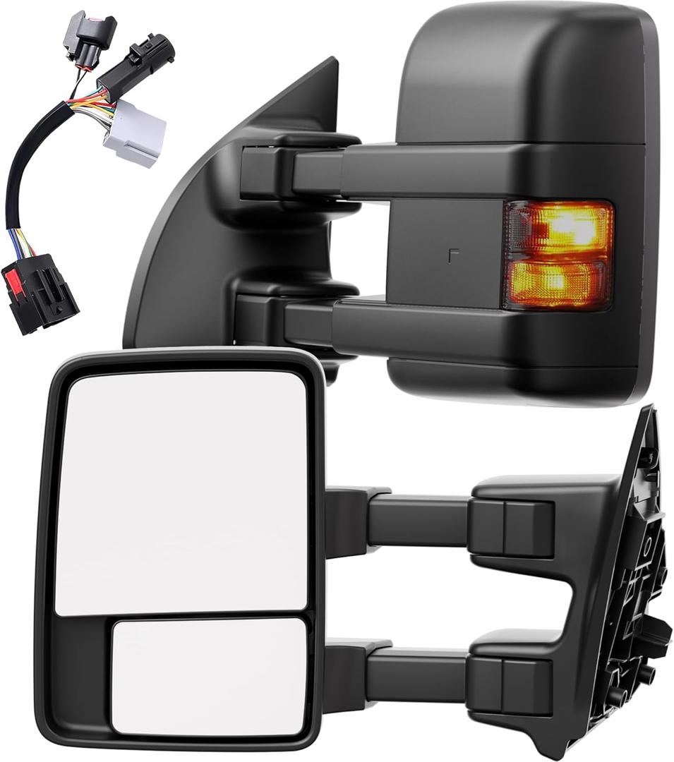 Smoked Power Heated Tow Mirrors Compatible with Ford 1999-2016 F250 F350 F450 F550 Super Duty, 2001-2005 Excursion, Extended Trailer Towing Side Mirrors w/Turn Signal, Running Light
