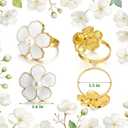 White Flower Napkin Rings Set of 20, Holiday Gold Peal Napkin Ring Holders for Dinner Setting Decoration, Wedding, Baby Shower,Easter, Thanksgiving, Christmas, Party