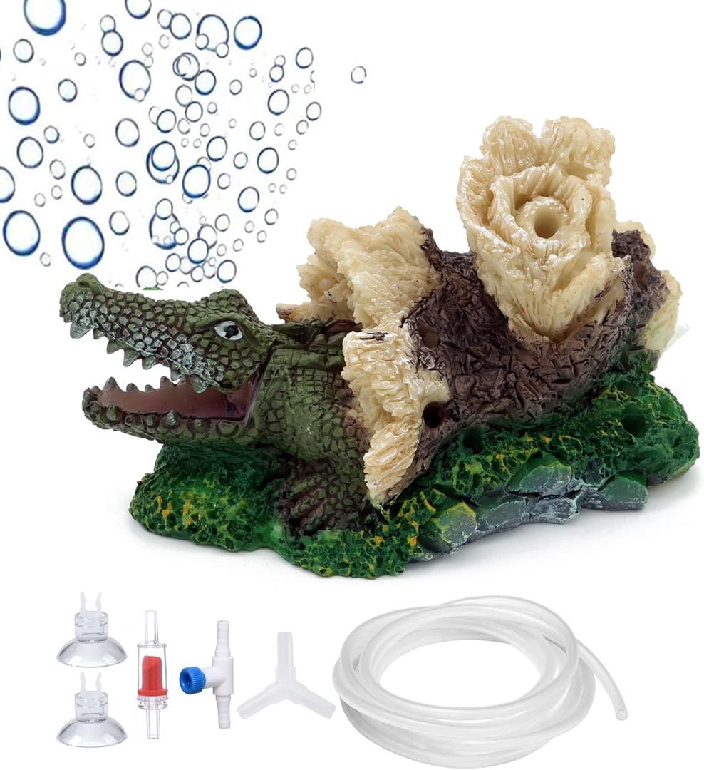 Aquarium Air Bubbler Decorations,Air Bubbler Decor Ornament for Fish Tank (Alligator)