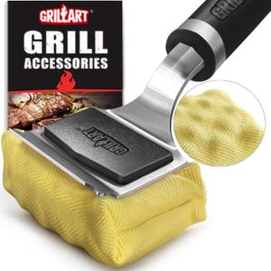 GRILLART Grill Brush for Outdoor Grill Bristle Free - Reinforced Grill Cleaner Scraper BBQ Brush - Replaceable Head Barbecue Grill Cleaning Brush - Safe BBQ Accessories Grill Tools - Gifts for Men/Dad (Black)