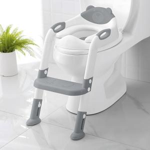 Potty Training Seat with Step Stool Ladder, SKYROKU Potty Training Toilet for Kids Boys Girls Toddlers  Comfortable Safe Potty Seat with AntiSlip Pads Ladder Grey
