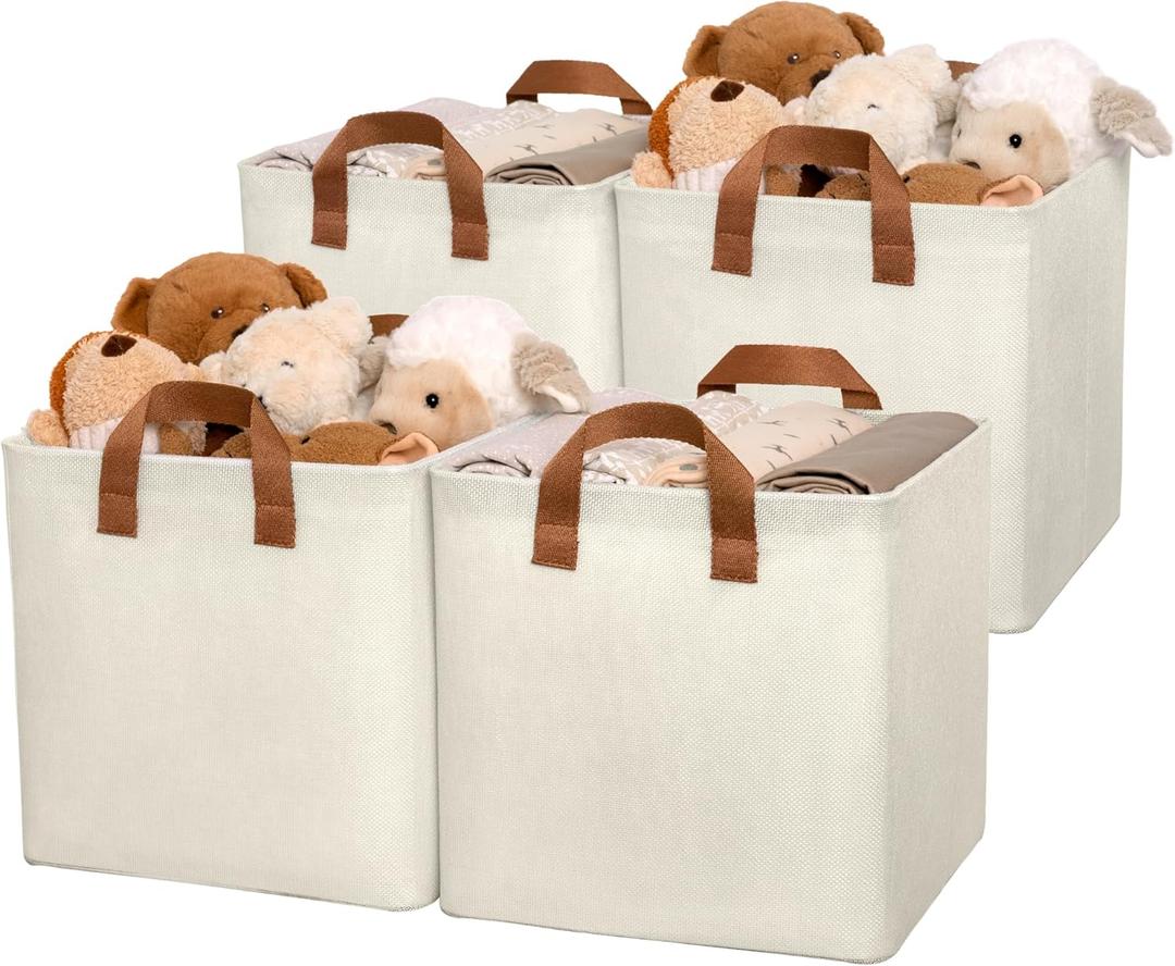 GRANNY SAYS Storage Cubes, 11x11 Cube Storage Bins with Metal Frame, Collapsible Cube Storage Organizer, Fabric Cubby Bins for Shelves, Closet, Ivory, 4 Pack