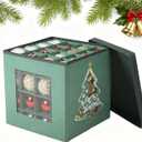 Christmas Ornament Storage Box with Lid - Holds 64 Ornaments, Large Sturdy & Foldable Organizer Case for Holiday Decor 11.8x11.8x11.8 Inch