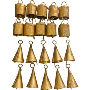 Vintage Indian Tin Bells Rustic Chime Vintage Jingle Bell Cow Bells Christmas Tree Crafts Decoration lot 20 Pc (Gold)