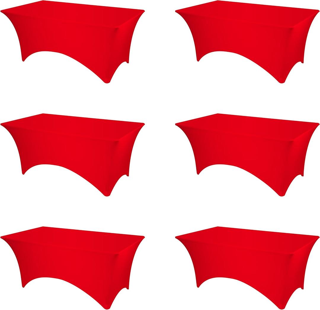 BRILLMAX 6 Pack Red Fitted Spandex Table Covers - 6ft Stretch Tablecloths for 6 Foot Rectangle Folding Cloths Rectangular Bulk Linen Fabric Elastic for Wedding Reception Banquet Birthday Party