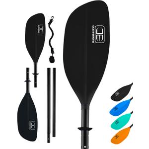 OCEANBROAD 4 Pieces Kayak Paddle 90.5in/ 230cm Alloy Shaft Floatable Kayak Oar for Kayaking Canoeing Boating, 1 Paddle, Black
