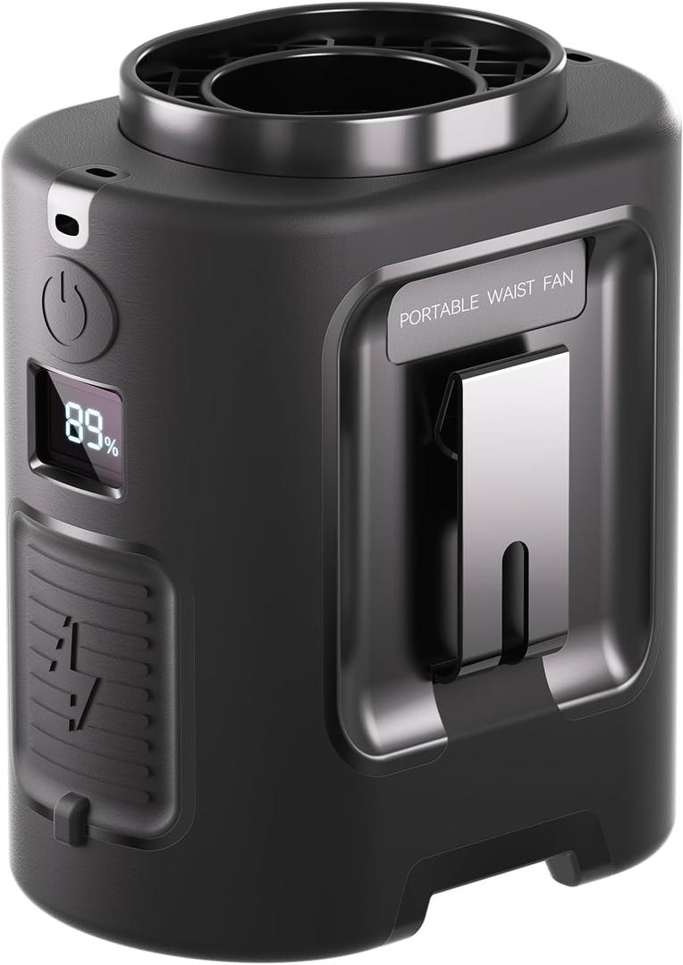 Portable Waist Fan, 4 Speeds 13000RPM Strong Airflow, belt fan with up to 22H of Working Time, Hands-Free Neck Fan, Rechargeable Wearable Personal Fan for Outdoor, Hiking,Jobsite, Farms (Black)