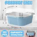 Aoriher 150 Pcs 10 oz Mini Cake Pans with Lids Aluminum Foil Baking Cup Disposable Square 4 x 4 Large Baking Tin, Muffin Pan Cheesecake Kitchen Brownie Pudding Desserts Holder(Sky Blue)