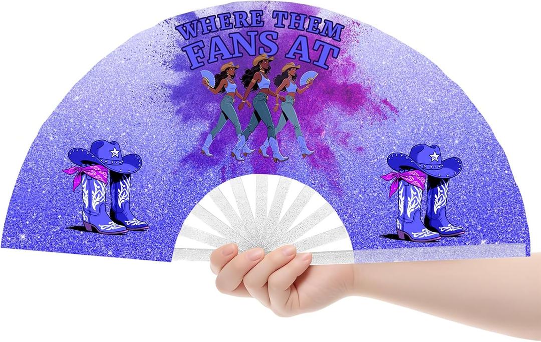 2 x Fans For Line Dancing, Hand Fan Foldable,Hand Fans for Women Foldable, Clack Fan,Western Large Festival Folding Fans, 26in(Blue)