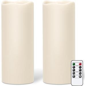 GenSwin Waterproof Large Flameless Candles with Remote for Lanterns, 2 Pack 4" x 10" Battery Operated with Timer, LED Pillar Candles Flickering for Indoor Outdoor Lanterns, Long-Lasting for Decor