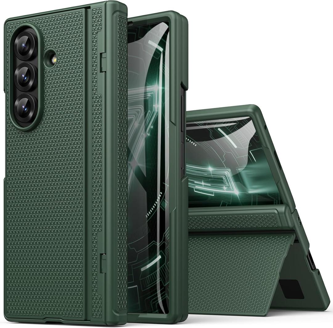 for Samsung Galaxy Z Fold 7 Case Slim with Kickstand, Full Hinge Protection, Tempered Screen Protector, Shockproof Cover, Daily Drop Protective Phone Case for Samsung Galaxy Z Fold7 2025, Green