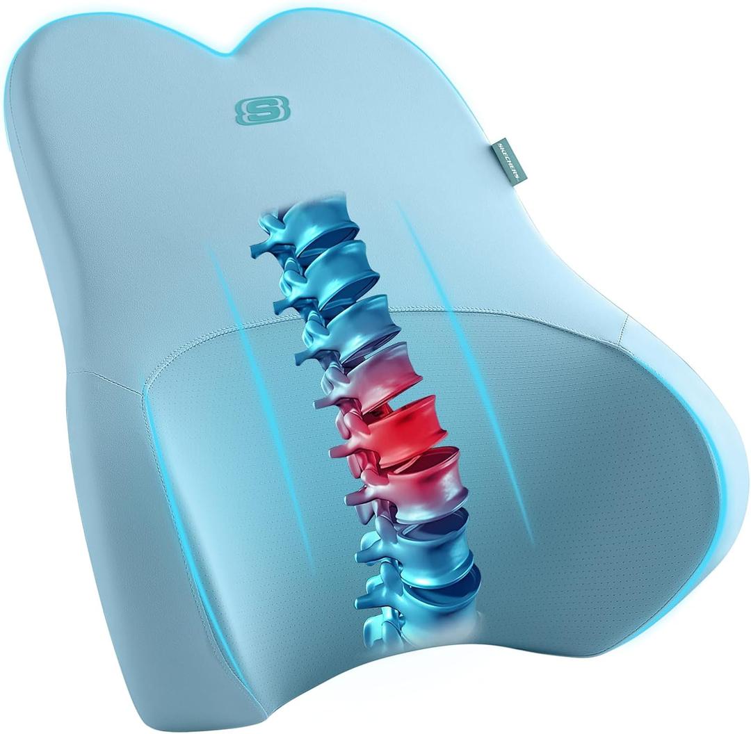 Skechers Air-Cooled & Memory Foam Lumbar Pillow,Lumbar Support Pillow for Office,Chair Lower Back Pain Relief Lumbar Pillow,Ergonomic Design Back Support Pillow for Office Chair,Car,Home,Travel,Blue