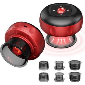 2 Pack 7-in-1 Electric Cupping Set, 12 Levels Cupping Kit for Massage Therapy for Targeted Pain Relief, Knots, Aches, Muscle Soreness - Red