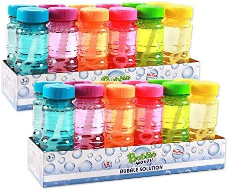 Big Bubble Bottle 12 Pack - 4oz Blow Bubbles Solution Novelty Summer Toy - Activity Party Favor Assorted Colors Set