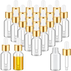Didaey 100 Pcs Mini Glass Oil Dropper Bottle Bulk, Clear Essential Small Empty Bottles Sample Containers Perfume Liquid Vials with Cap for Traveling (15 ml,Gold)