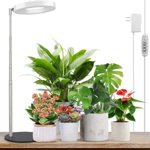 LORDEM Grow Light, LED Plant Light for Indoor Plants Growing, Full Spectrum Desk Growth Lamp with Automatic Timer for 4H/8H/12H, 4 Dimmable Levels, Height Adjustable 9.8"-30.6" (White-6.3in-Base)