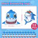 Shellwei 12 Pcs Cute Shark Drawstring Bag Summer Pool Party Favor 10 x 12 Inch Drawstring Backpack Goodie Shark Theme Birthday Party Supplies Storage Gift Bags for Kids Boys Girls, Blue