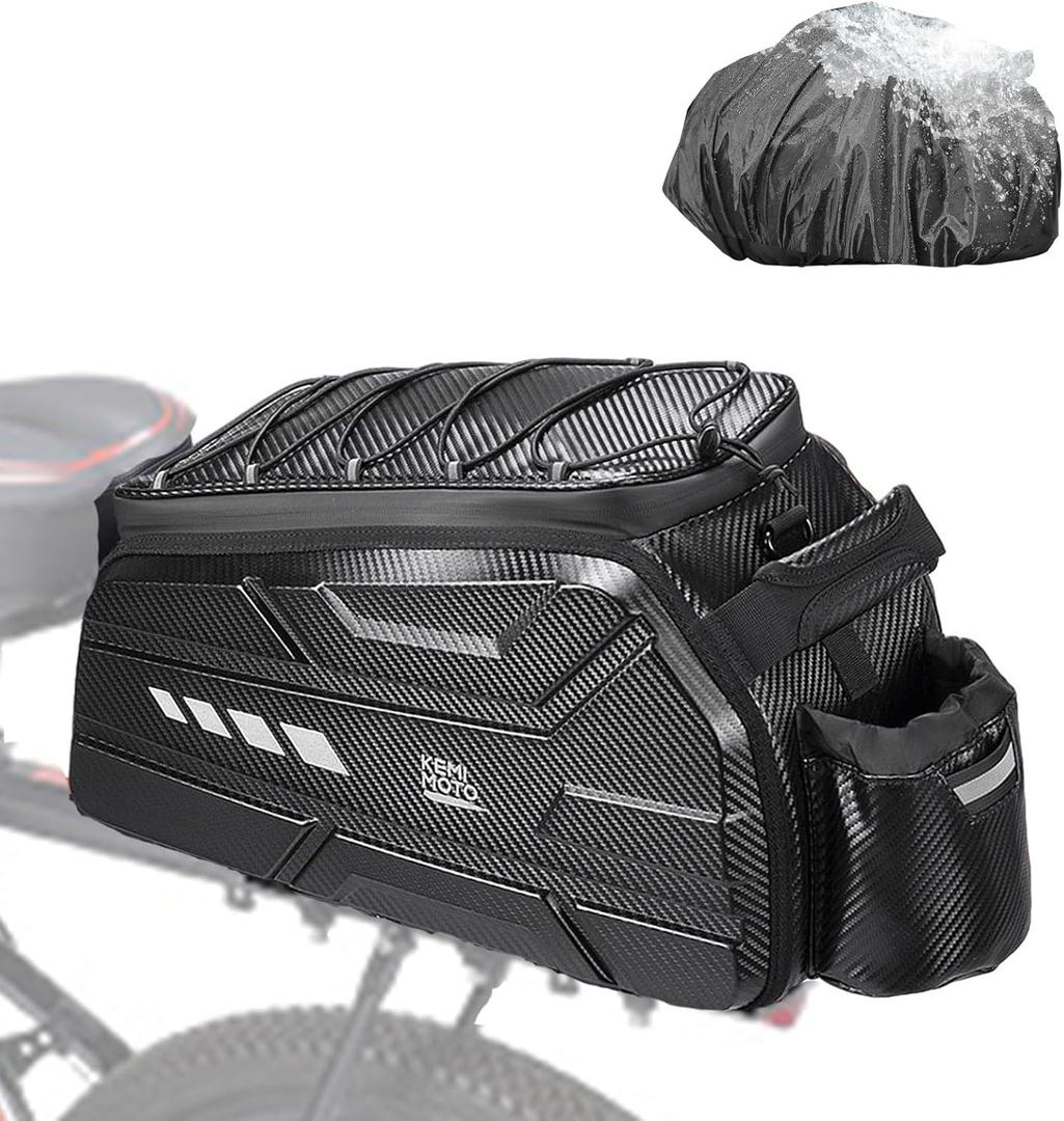 KEMIMOTO Bike Bag 11L EVA Hard Shell, Upgraded Ebike Rear Rack Bag with Waterproof Cover, Bicycle Trunk with Shoulder Strap for Commuter Travel Outdoor