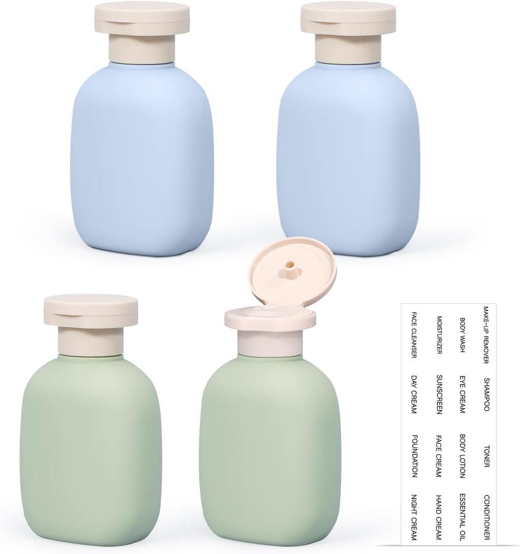 3.4 oz Small Plastic Travel Shampoo Bottles, Empty Plastic Squeeze Bottles with Flip Cap for Toiletries, Leakage-proof Travel Shampoo and Conditioner Bottles (Blue+Green)