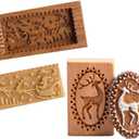 Wooden Cookie Mold Christmas Wooden Baking Mold- Santa Claus Deer Sled Shape Cake Fondant Press Stamp Embosser Cutter Cake Decor Christmas Carved Kitchen gadgets (Deer & Sled)