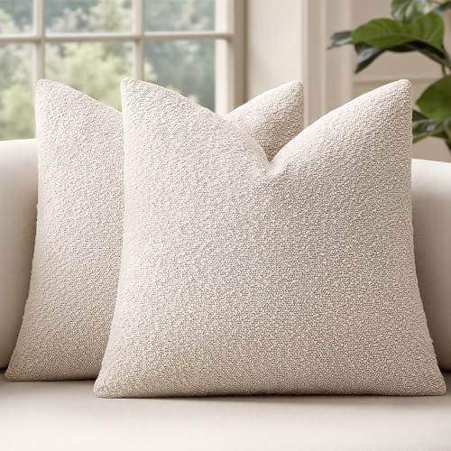 MIULEE 18x18 Inch Decorative Pillow Covers for Couch Bed Set of 2 Textured Boucle Neutral Throw Pillow Covers Natural Beige Ivory Accent Solid Pillowcases Sofa Living Room Home Decor
