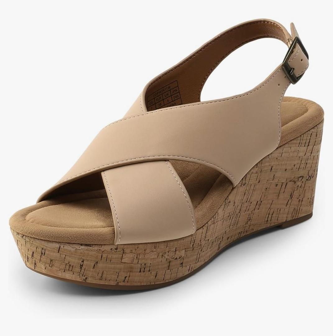 DREAM PAIRS Women's Comfortable Ankle Strap Platform Wedge Sandals for Women Casual Dressy Summer. 7.5