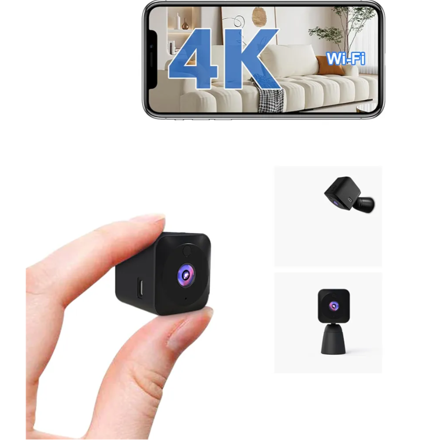 4K HD Indoor Camera for Indoor Security with App Control Motion Detection & Night Vision Wireless WiFi Rechargeable Pet Camera for Home/Office 24/7 Cycle Save Video Only (4K)